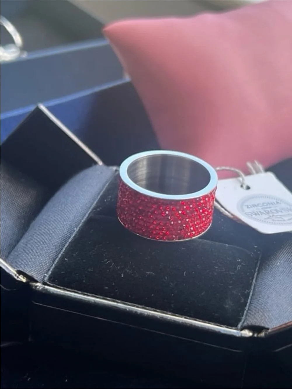 Red Swarovski elements size 9 stainless steel band with rhodium finish #522